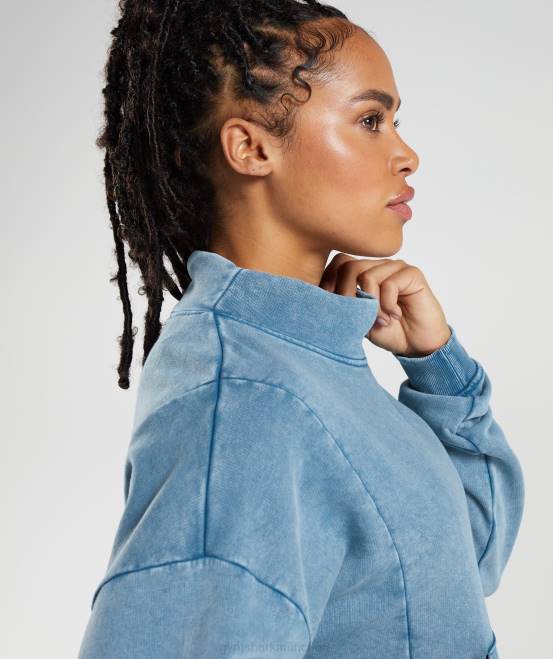 Seeuferblau Kleidung Gymshark Frauen Legacy-Sweatshirt mit Waschung 04P8404