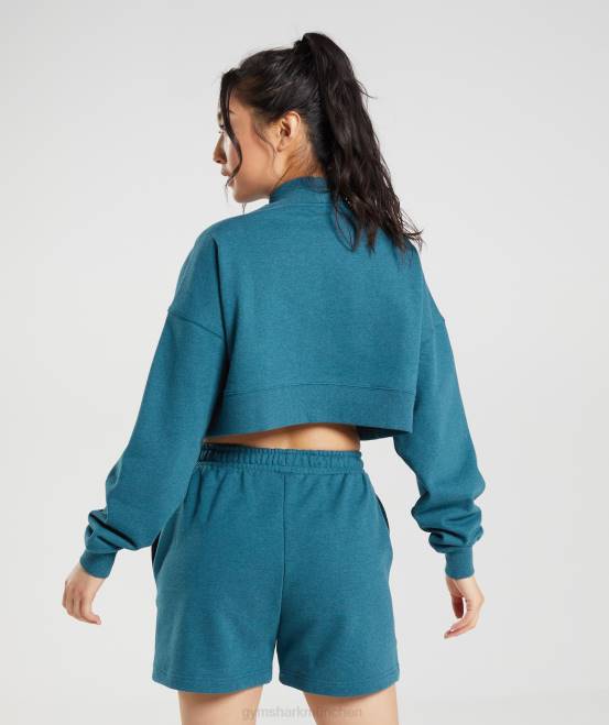 Stahlblau meliert Kleidung Gymshark Frauen Ruhetag schwitzt kurzen Pullover 04P8365