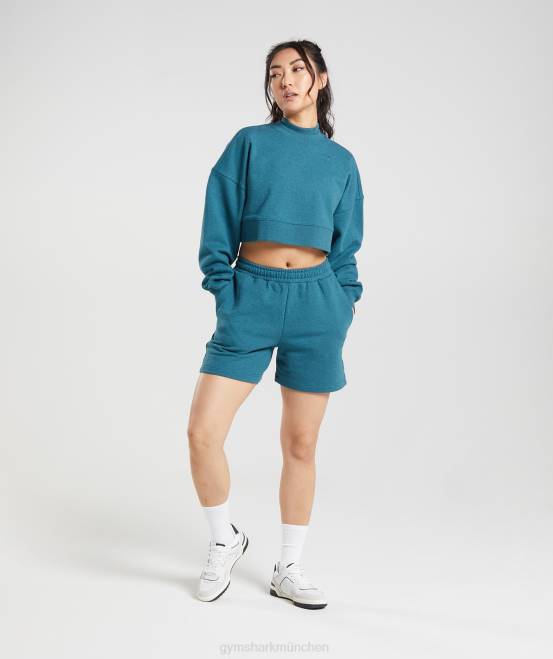 Stahlblau meliert Kleidung Gymshark Frauen Ruhetag schwitzt kurzen Pullover 04P8365