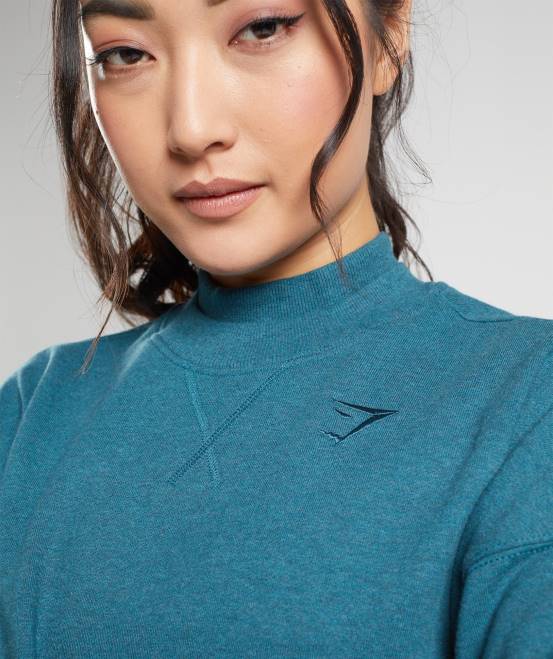 Stahlblau meliert Kleidung Gymshark Frauen Ruhetag schwitzt kurzen Pullover 04P8365