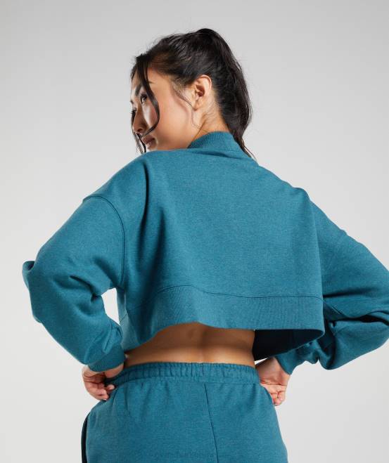 Stahlblau meliert Kleidung Gymshark Frauen Ruhetag schwitzt kurzen Pullover 04P8365