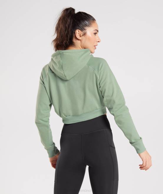 Wüstensalbeigrün Kleidung Gymshark Frauen Trainings-Kapuzenpullover mit kurzem Schnitt 04P8357