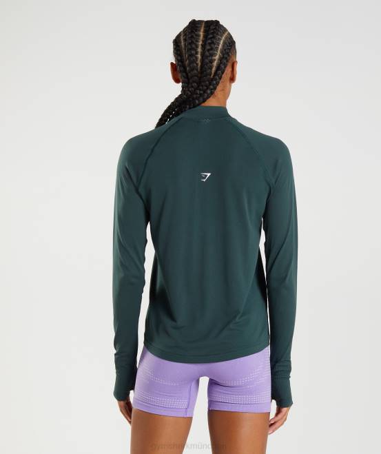 Waldgrüner Mergel Kleidung Gymshark Frauen Vital nahtloser 1/2-Reißverschluss 04P8401