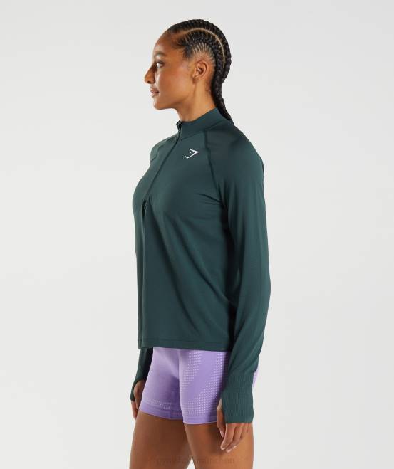 Waldgrüner Mergel Kleidung Gymshark Frauen Vital nahtloser 1/2-Reißverschluss 04P8401