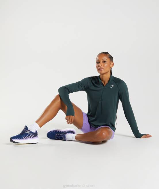 Waldgrüner Mergel Kleidung Gymshark Frauen Vital nahtloser 1/2-Reißverschluss 04P8401
