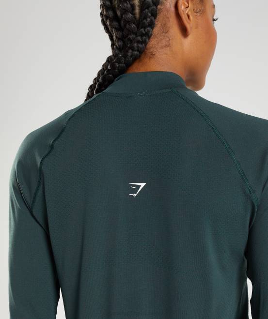 Waldgrüner Mergel Kleidung Gymshark Frauen Vital nahtloser 1/2-Reißverschluss 04P8401