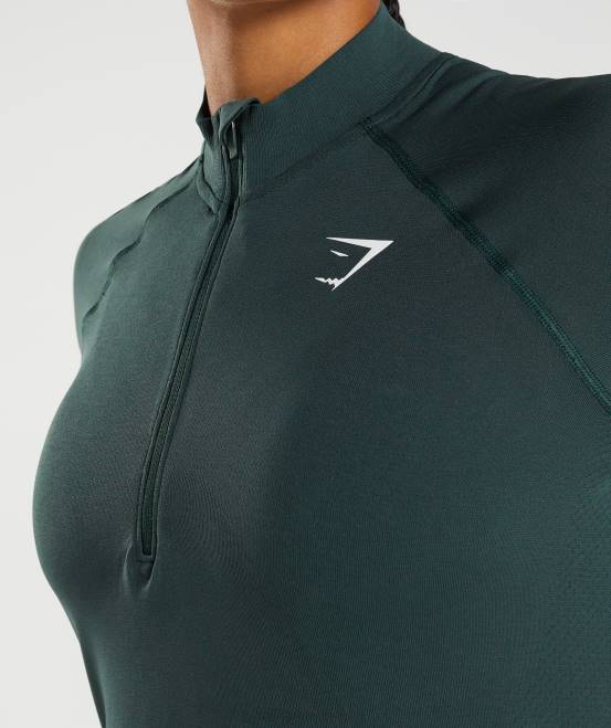 Waldgrüner Mergel Kleidung Gymshark Frauen Vital nahtloser 1/2-Reißverschluss 04P8401