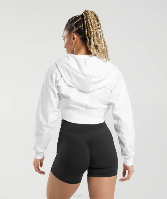 Weiß Kleidung Gymshark Frauen Kurz geschnittener Kapuzenpullover mit Reißverschluss von GS Power 04P8347