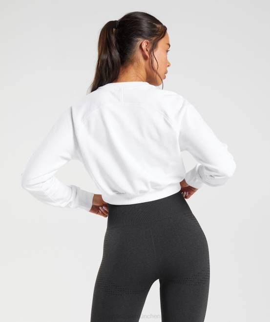 Weiß Kleidung Gymshark Frauen Kurz geschnittener Trainingspullover 04P8405