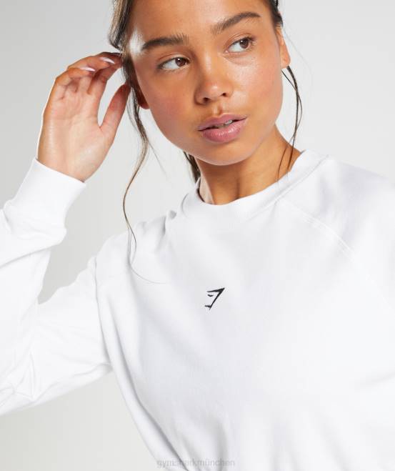Weiß Kleidung Gymshark Frauen Kurz geschnittener Trainingspullover 04P8405