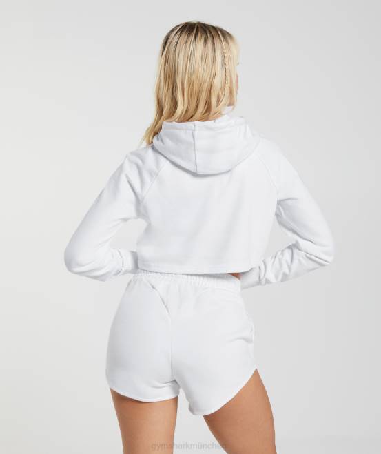 Weiß Kleidung Gymshark Frauen Kurzer Kapuzenpullover mit Stickerei und Grafik 04P8375
