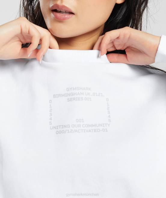 Weiß Kleidung Gymshark Frauen Sweatshirt mit aktivierter Grafik 04P8407
