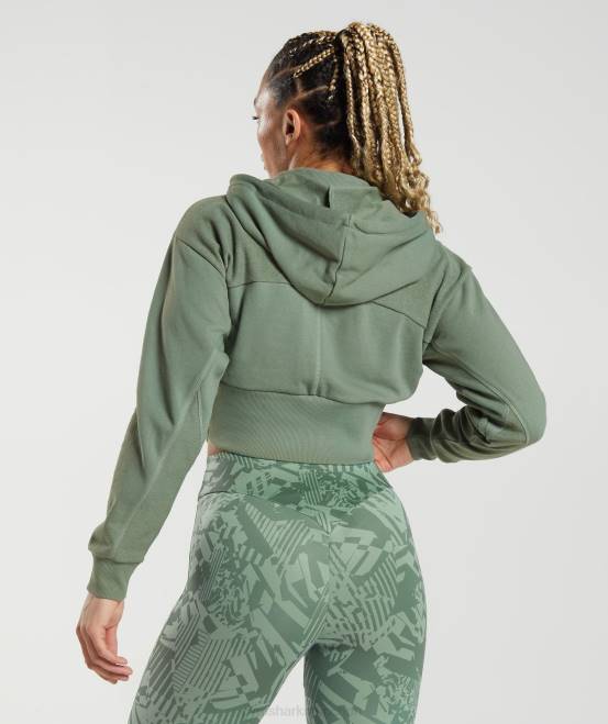 Weidengrün Kleidung Gymshark Frauen Kurz geschnittener Kapuzenpullover mit Reißverschluss von GS Power 04P8397