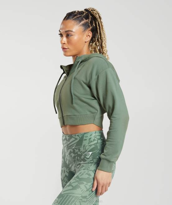 Weidengrün Kleidung Gymshark Frauen Kurz geschnittener Kapuzenpullover mit Reißverschluss von GS Power 04P8397