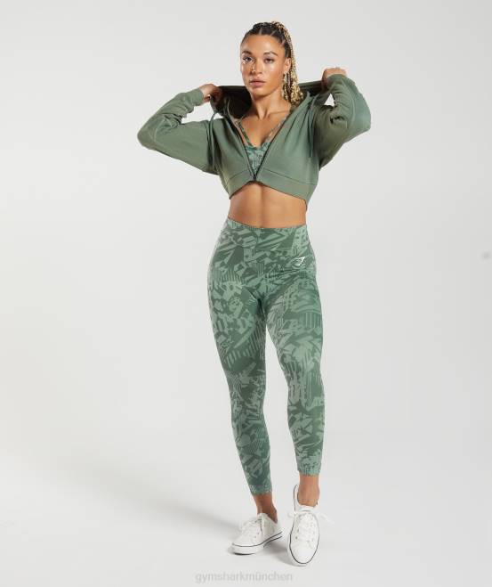 Weidengrün Kleidung Gymshark Frauen Kurz geschnittener Kapuzenpullover mit Reißverschluss von GS Power 04P8397