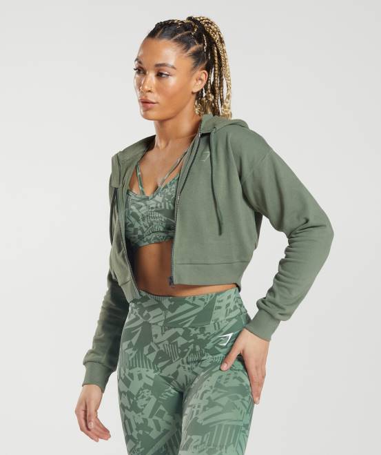 Weidengrün Kleidung Gymshark Frauen Kurz geschnittener Kapuzenpullover mit Reißverschluss von GS Power 04P8397