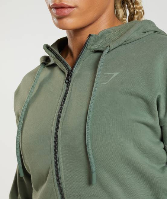 Weidengrün Kleidung Gymshark Frauen Kurz geschnittener Kapuzenpullover mit Reißverschluss von GS Power 04P8397