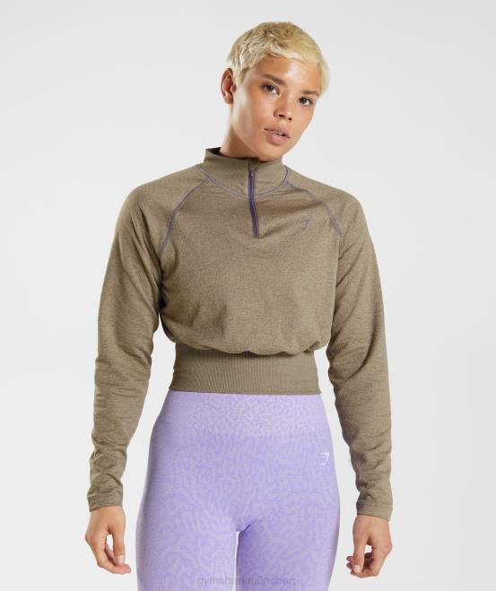 Zementbraun/Quecksilberviolett meliert Kleidung Gymshark Frauen 315 Langarm-Aufwärmoberteil 04P8403