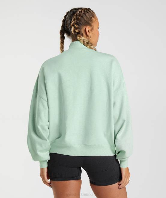 erfrischender grüner Mergel Kleidung Gymshark Frauen Ruhetag schwitzt Pullover mit halbem Reißverschluss 04P8379