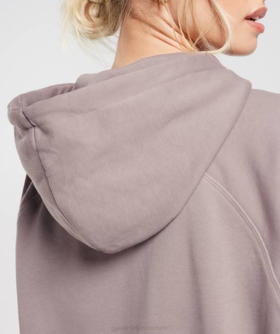 gewaschenes Lila Kleidung Gymshark Frauen Trainings-Kapuzenpullover aus Fleece in Übergröße 04P8363