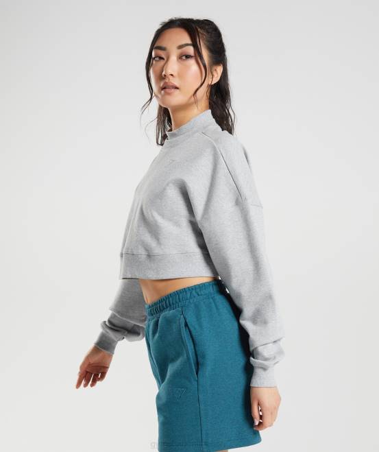hellgrauer Kernmergel Kleidung Gymshark Frauen Ruhetag schwitzt kurzen Pullover 04P8370