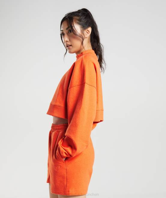 leuchtend orangefarbener Mergel Kleidung Gymshark Frauen Ruhetag schwitzt kurzen Pullover 04P8402
