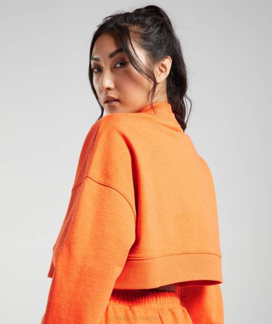 leuchtend orangefarbener Mergel Kleidung Gymshark Frauen Ruhetag schwitzt kurzen Pullover 04P8402