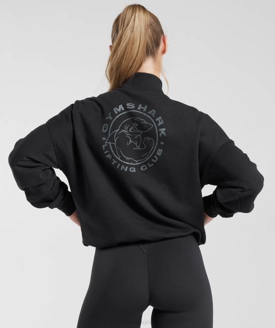 schwarz (ausverkauft) Kleidung Gymshark Frauen Legacy-Sweatshirt mit 1/4-Reißverschluss 04P8412