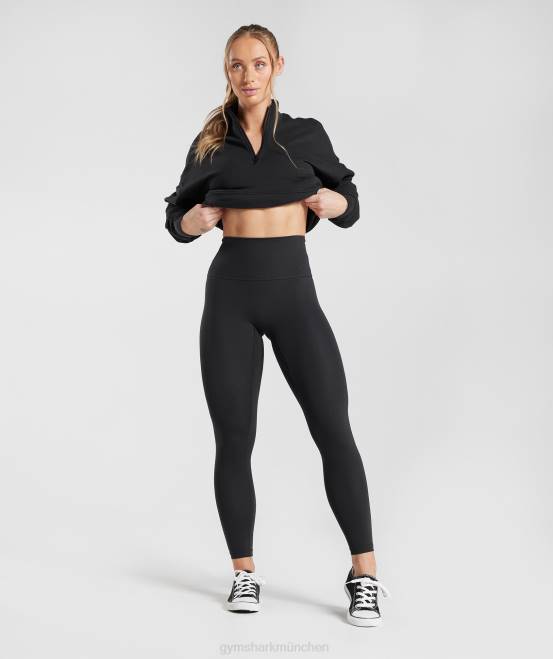 schwarz (ausverkauft) Kleidung Gymshark Frauen Legacy-Sweatshirt mit 1/4-Reißverschluss 04P8412