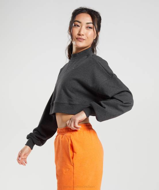 schwarzer Kernmergel Kleidung Gymshark Frauen Ruhetag schwitzt kurzen Pullover 04P8364