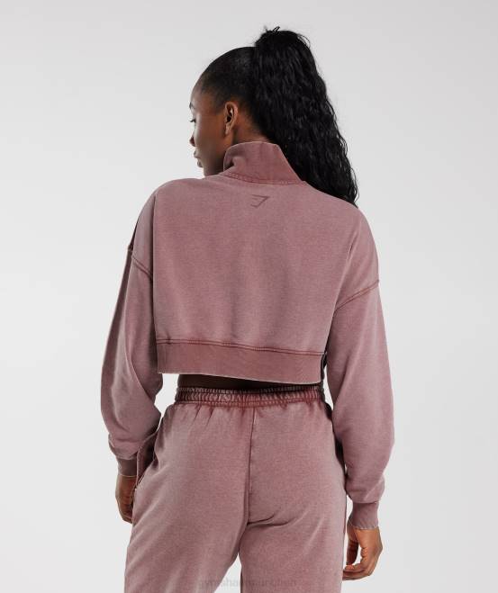 staubiges Kastanienbraun Kleidung Gymshark Frauen College-1/4-Reißverschluss 04P8376