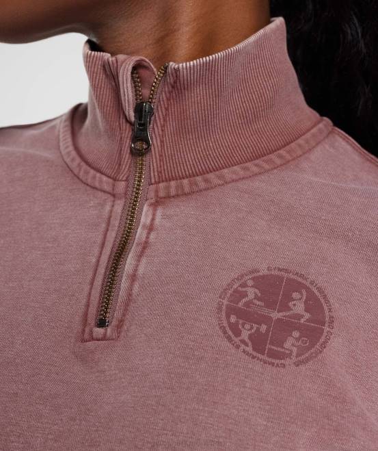 staubiges Kastanienbraun Kleidung Gymshark Frauen College-1/4-Reißverschluss 04P8376