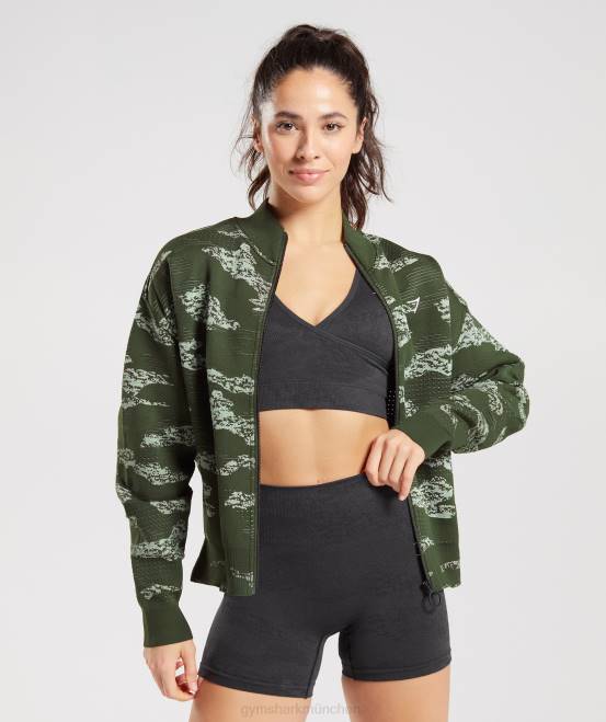 Moosoliv/Aloegrün Kleidung Gymshark Frauen Nahtlose Trainingsjacke im Tarnmuster anpassen 04P8371