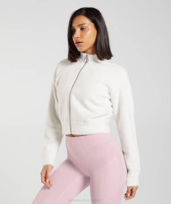 Oberlicht weiß Kleidung Gymshark Frauen Whitney-Wimpern-Strickjacke 04P8409