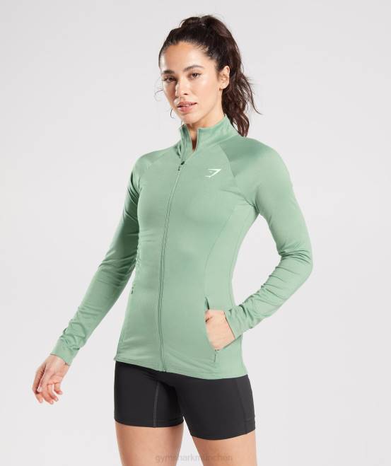 Wüstensalbeigrün Kleidung Gymshark Frauen Trainingsjacke mit Reißverschluss 04P8344