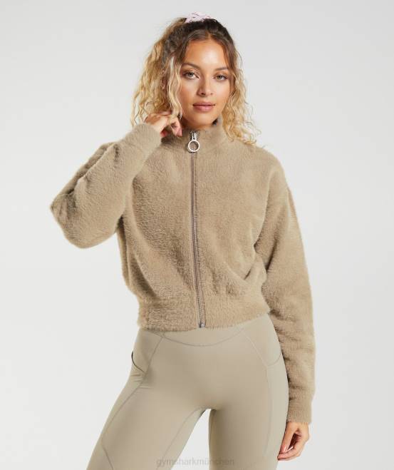 Zementbraun Kleidung Gymshark Frauen Whitney-Wimpern-Strickjacke 04P8400