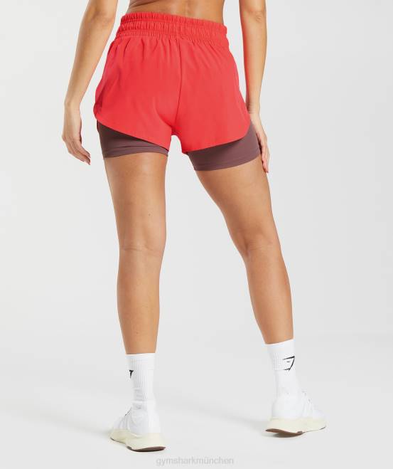 Fluo kräftiges Rosa/Magentabraun Kleidung Gymshark Frauen Laufende 2-in-1-Shorts 04P851