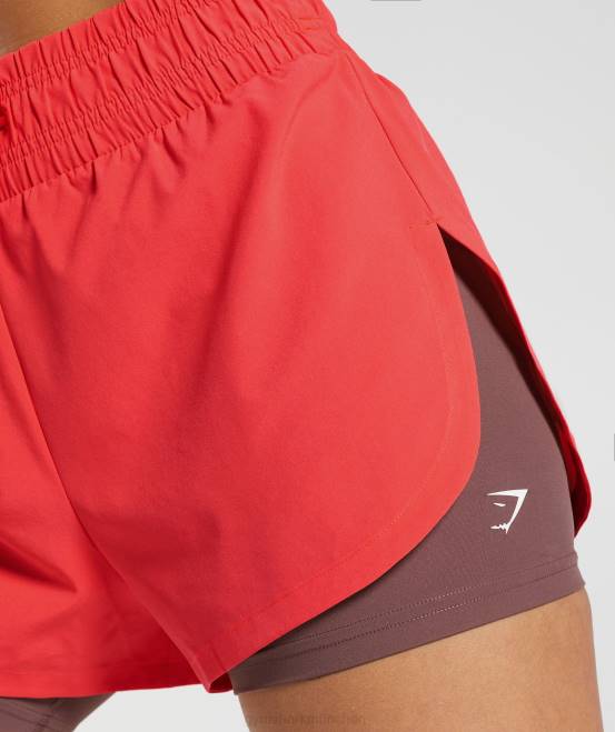 Fluo kräftiges Rosa/Magentabraun Kleidung Gymshark Frauen Laufende 2-in-1-Shorts 04P851