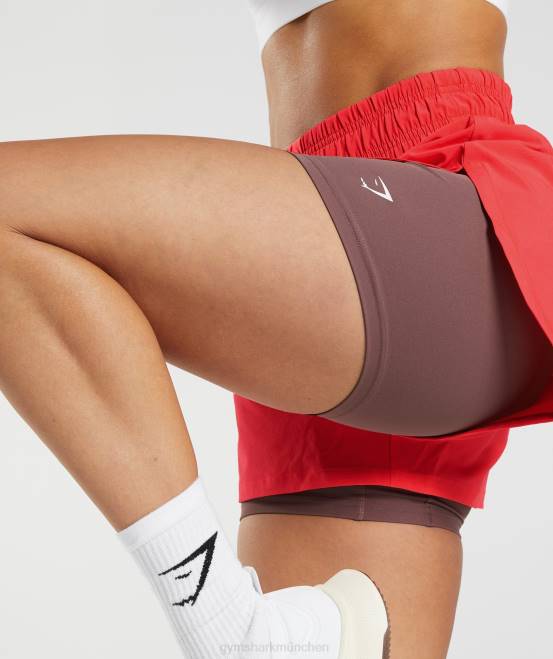 Fluo kräftiges Rosa/Magentabraun Kleidung Gymshark Frauen Laufende 2-in-1-Shorts 04P851