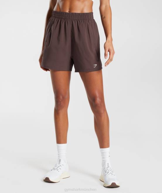 Schokoladenbraun Kleidung Gymshark Frauen Shorts mit gewebten Taschen 04P844
