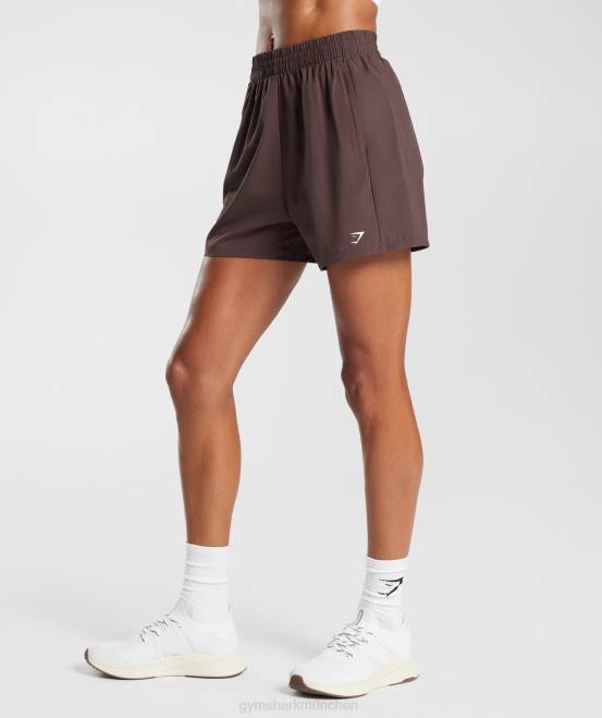 Schokoladenbraun Kleidung Gymshark Frauen Shorts mit gewebten Taschen 04P844