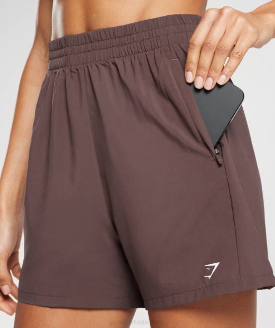Schokoladenbraun Kleidung Gymshark Frauen Shorts mit gewebten Taschen 04P844