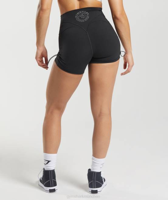 Schwarz Kleidung Gymshark Frauen Legacy-geraffte, enge Shorts 04P812