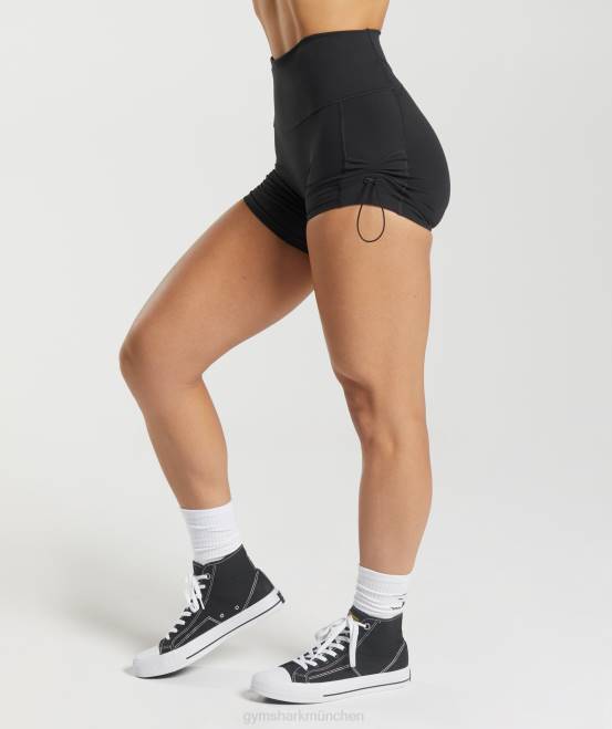 Schwarz Kleidung Gymshark Frauen Legacy-geraffte, enge Shorts 04P812
