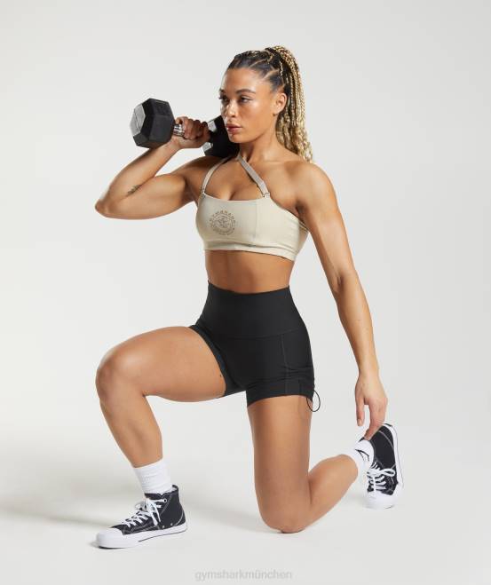 Schwarz Kleidung Gymshark Frauen Legacy-geraffte, enge Shorts 04P812
