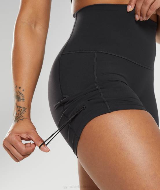Schwarz Kleidung Gymshark Frauen Legacy-geraffte, enge Shorts 04P812