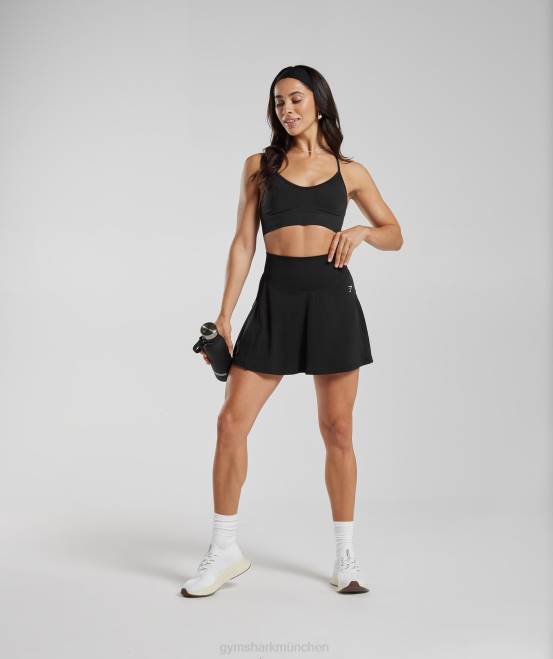 Schwarz Kleidung Gymshark Frauen Nahtloser Sweat-Skort 04P862