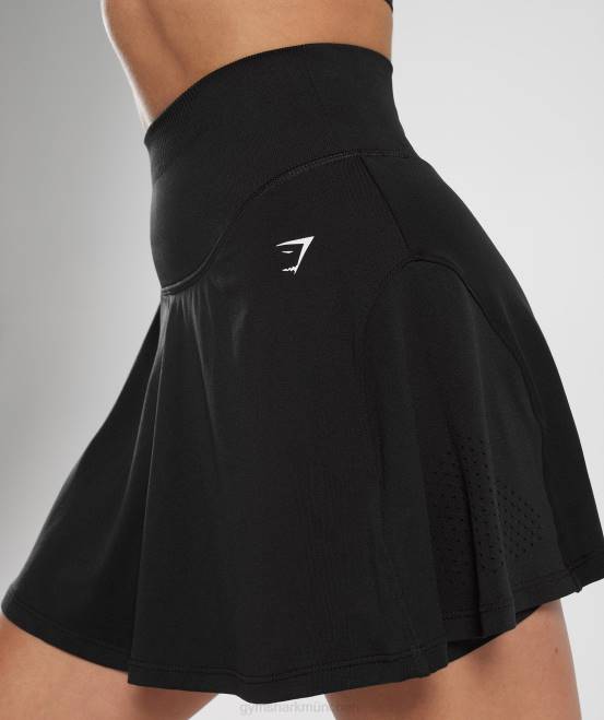 Schwarz Kleidung Gymshark Frauen Nahtloser Sweat-Skort 04P862