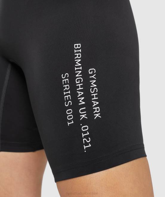 Schwarz Kleidung Gymshark Frauen Radlerhose mit aktivierter Grafik 04P874