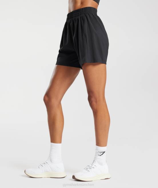 Schwarz Kleidung Gymshark Frauen Shorts mit gewebten Taschen 04P843